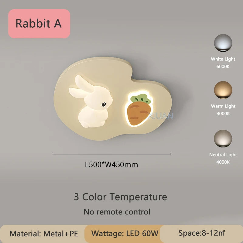 Creative Children's Room Ceiling Lamps Carrot Cloud Rabbit Ceiling Light Nursery Room School Baby Girl Bedroom Chandelier AC220V - vue 11 sur 15
