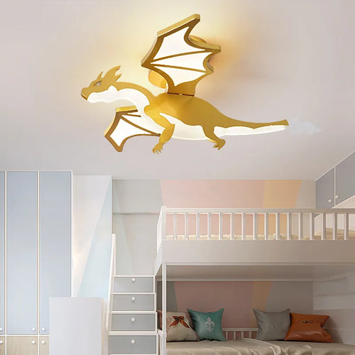 plafonnier led design dessin animé dinosaure doré décoratif - vue 2 sur 7