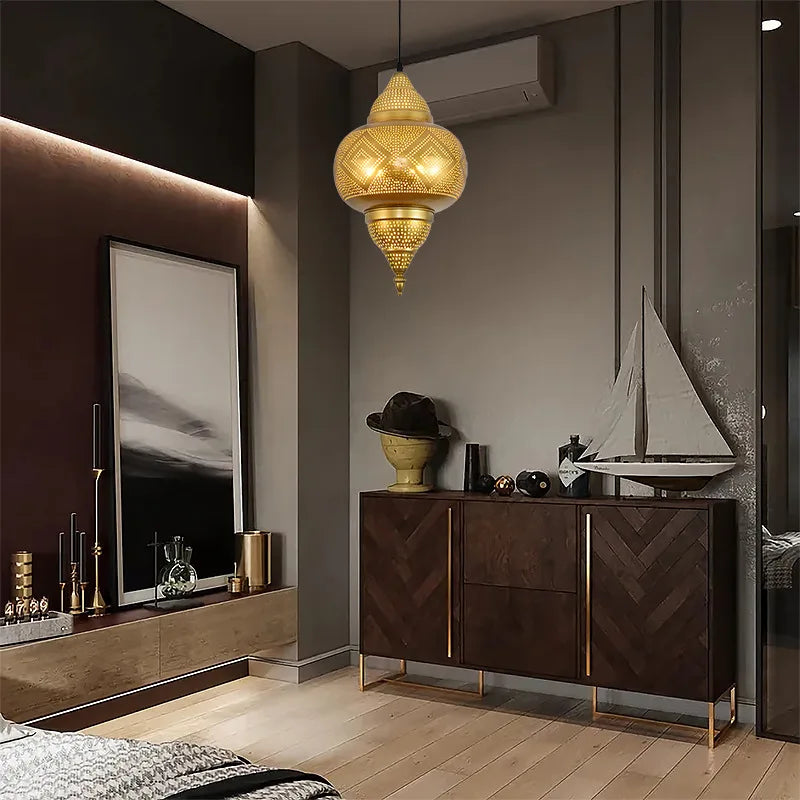 lustre led sandyha style asie du sud-est décoration intérieure dorée - vue 3 sur 7
