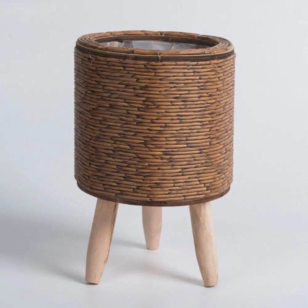 pot de fleurs rotin tressé créatif avec pieds amovibles et support durable - vue 14 sur 14