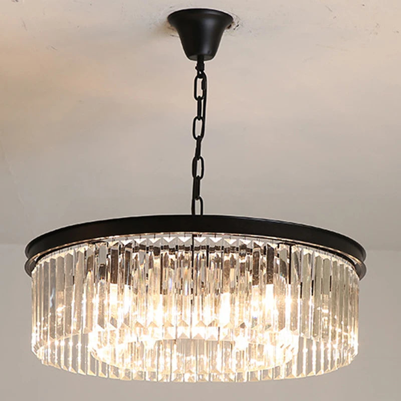 lustre rond en cristal de luxe avec lampes dorées - vue 2 sur 7