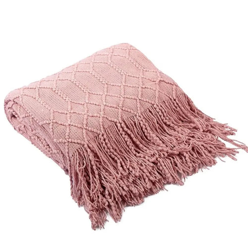 plaid tricot léger pompons style cosy canapé lit - vue 3 sur 6