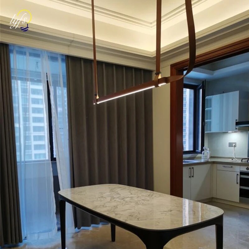 suspension led cuir modernes salle manger centrale décor maison luminaire - vue 3 sur 7