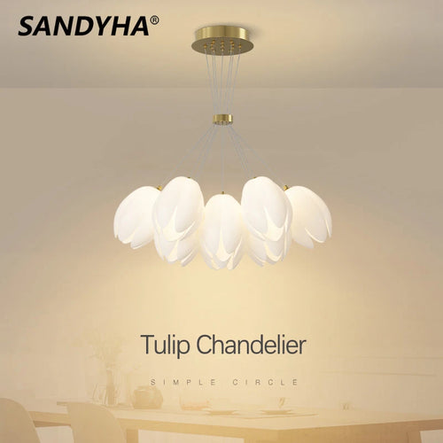 lustre moderne tulipe sandyha suspension led lampara soffitto - vue 2 sur 8