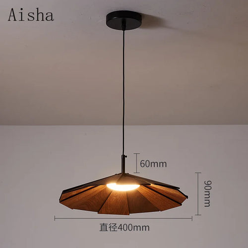 suspension japonaise wabi-sabi en noyer fait main pour restaurant et café - vue 6 sur 8