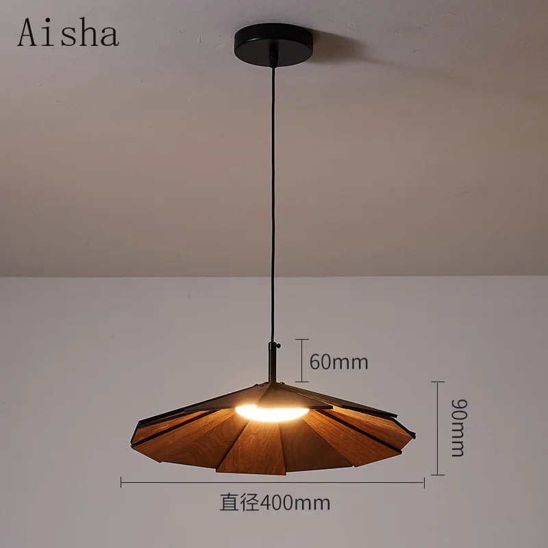 suspension japonaise wabi-sabi en noyer fait main pour restaurant et café - vue 5 sur 8