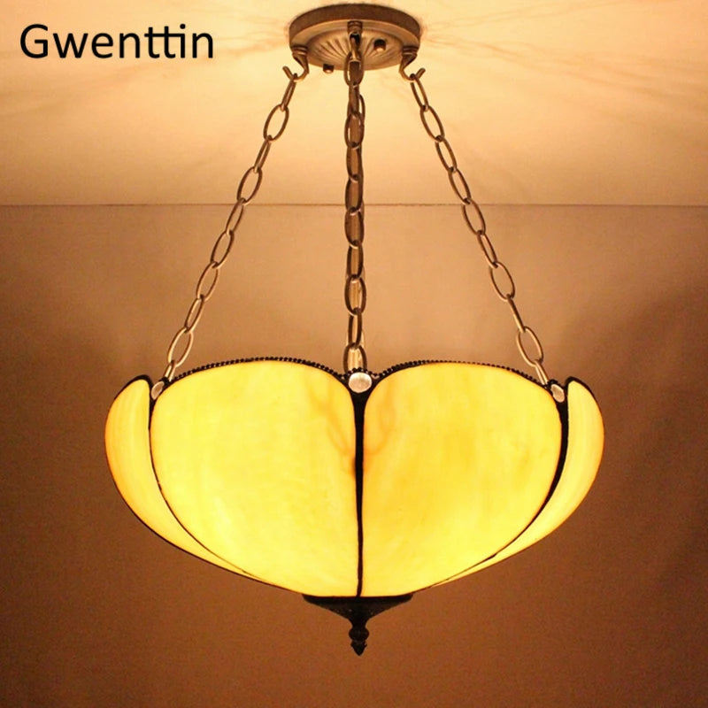 lustre tiffany en verre teinté pour décoration intérieure - vue 3 sur 10