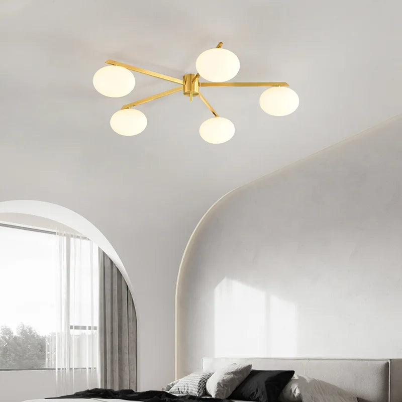 galet crème suspension luminaire led en verre français cuivre