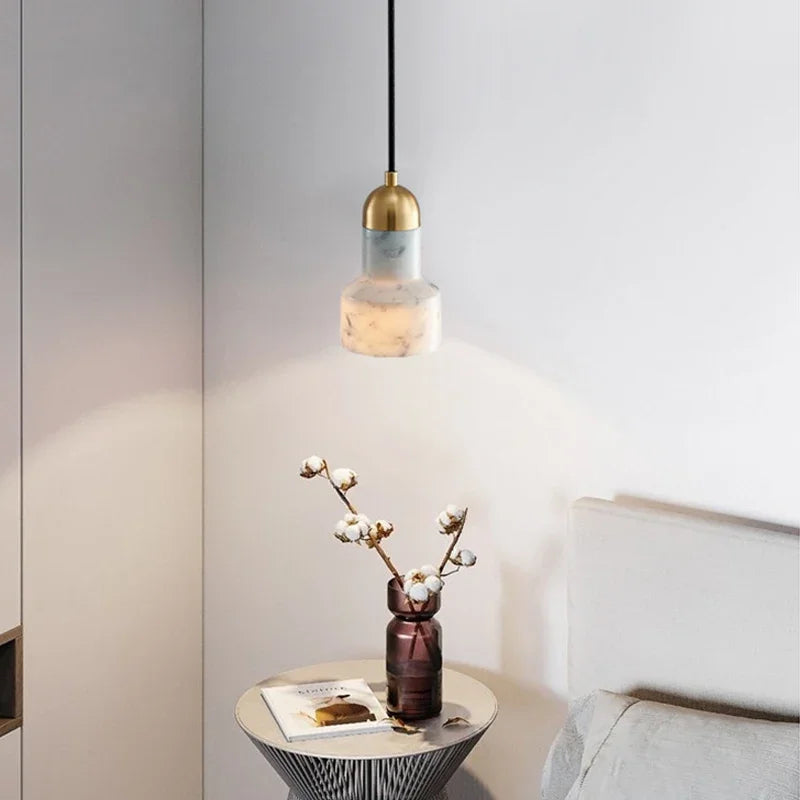 suspension nordique en marbre et cuivre design moderne - vue 6 sur 24