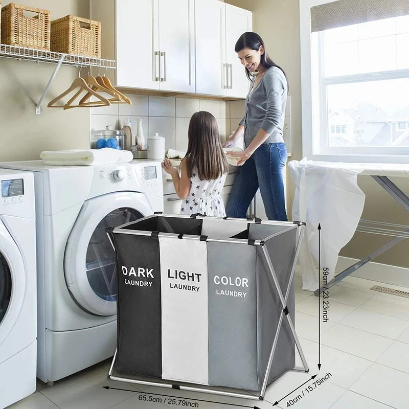 panier à linge pliable trois compartiments étanche pour rangement - vue 7 sur 7
