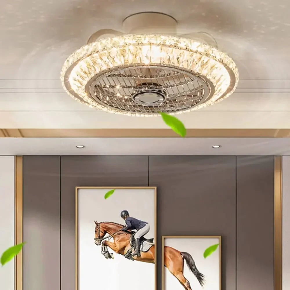 ventilateur de plafond en cristal moderne avec lumière et télécommande - vue 1 sur 7