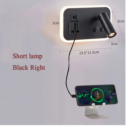lampe de chevet murale led avec port usb et interrupteur rotatif - vue 9 sur 14