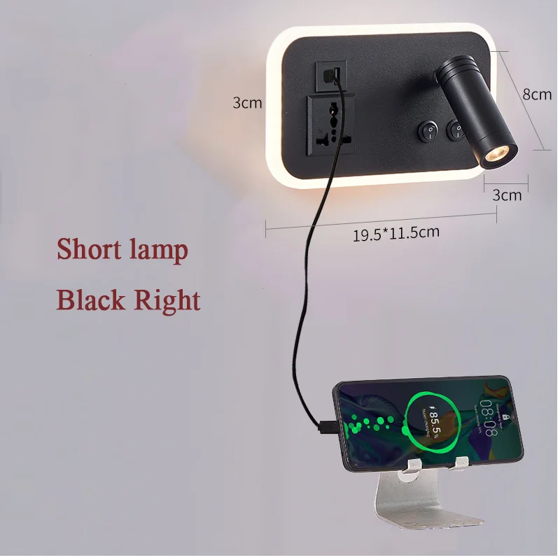 lampe de chevet murale led avec port usb et interrupteur rotatif - vue 8 sur 14