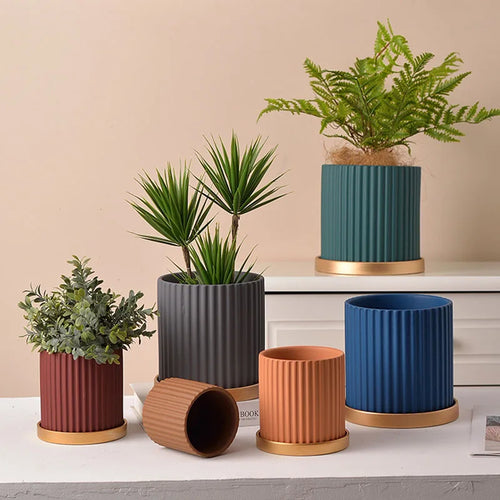 pot de fleurs en céramique lignes verticales pour plantes d'intérieur - vue 2 sur 23