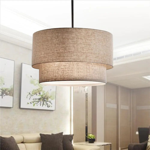 Suspension abat-jour en tissu style lin pastoral moderne - vue 6 sur 9