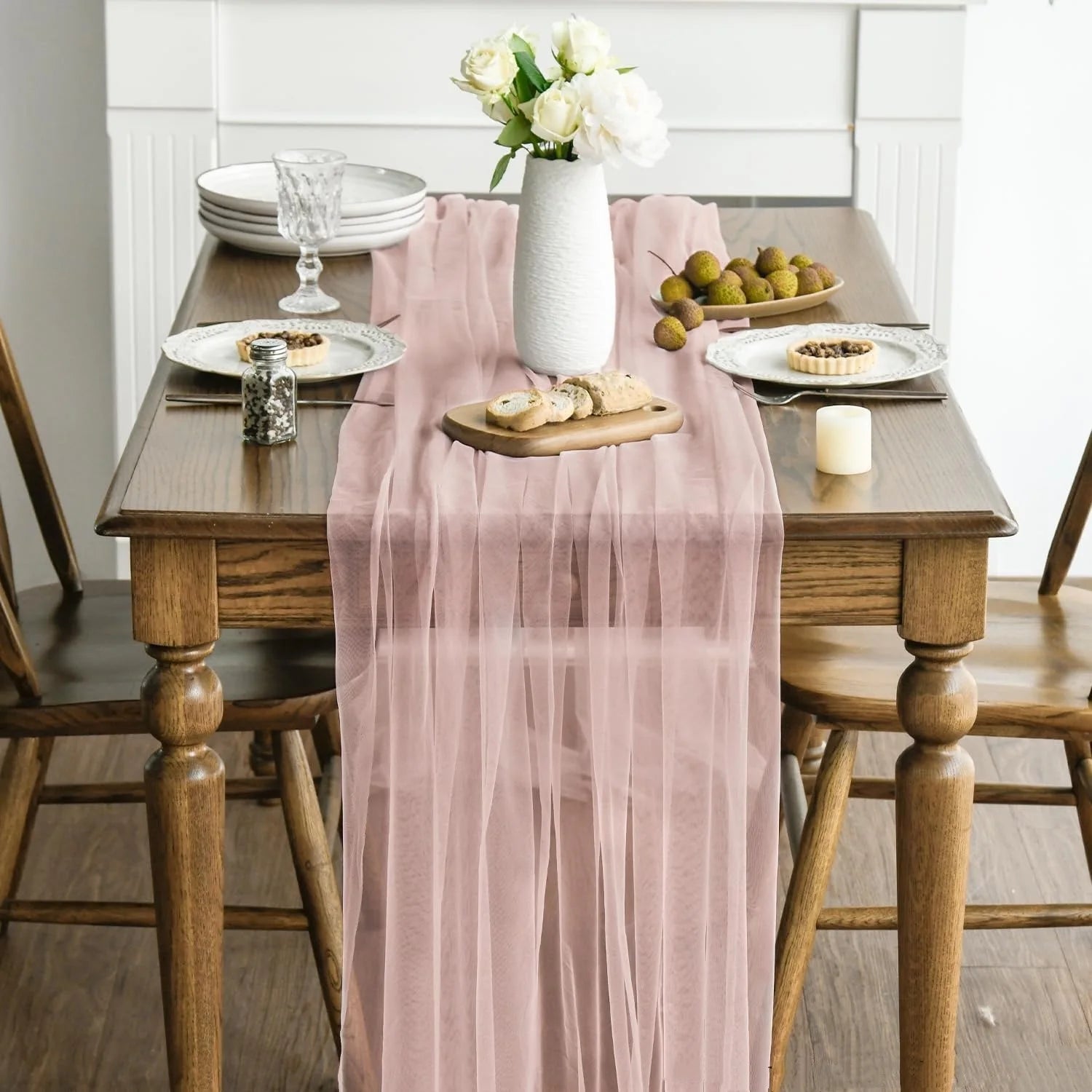 Chemin de table gaze transparente mariage décoration arche - vue 4 sur 6