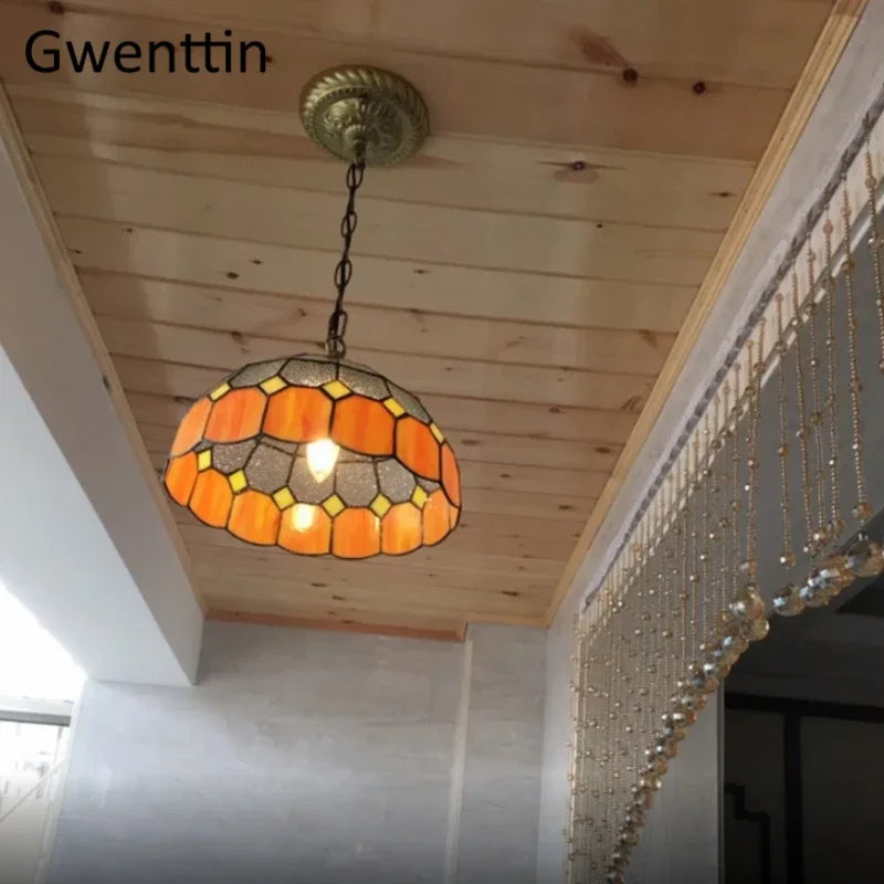 suspension en verre teinté style tiffany pour décoration intérieure - vue 6 sur 26