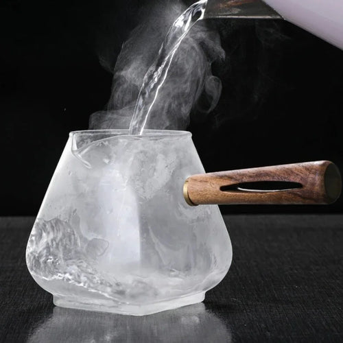Théière verre borosilicate poignée bois résistante chaleur - vue 5 sur 7