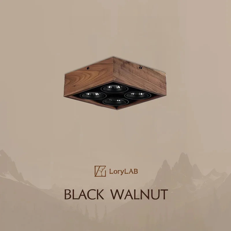 Walnut Wood Square Box, Simple Modern Wabi-sabi style, Spotlights and downlights for Bedroom, Bedside, Living, Dining Room - vue 1 sur 20