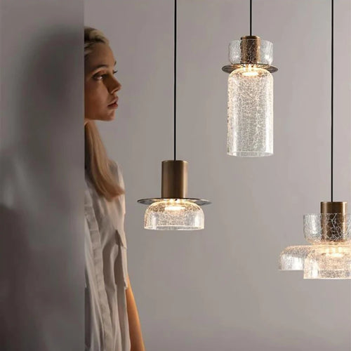 lustre en verre craquelé design rétro minimaliste pour intérieur moderne - vue 2 sur 12