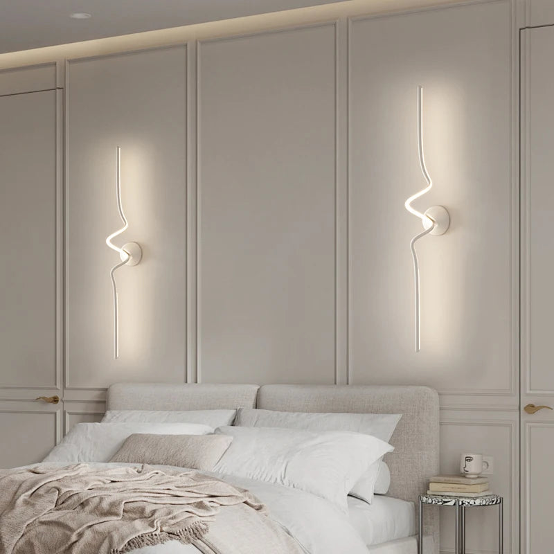 Modern Black White Spiral Wall Lamps 75cm 95cm Long Living Room TV Background Wall Lights Simple Bedroom Bedside Light 220V - vue 4 sur 10