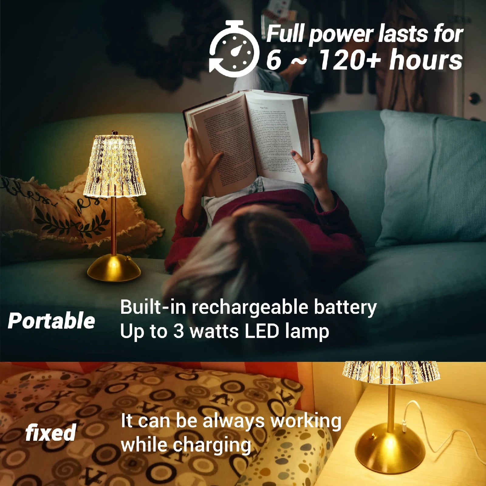 1-4Pcs LED Crystal Table Lamp Touch Sensor Desk Lamp USB Cordless Night Light Restaurant Atmosphere Lamp Bar Cafe Home Decor - vue 4 sur 8