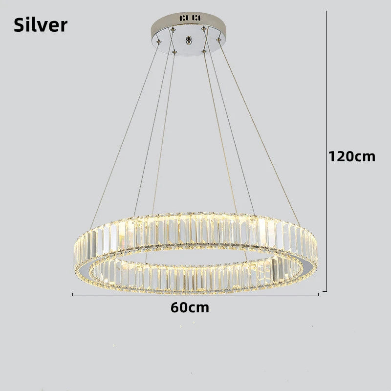 lustre moderne en cristal avec anneaux réglables pour décoration intérieure