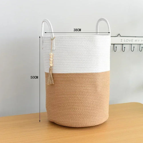 grand panier à linge tissé avec poignées en coton pliable - vue 9 sur 10