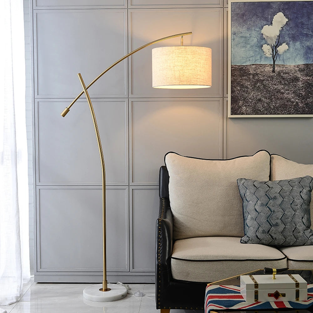 Lampadaire en métal luxe avec abat-jour en tissu - vue 3 sur 9