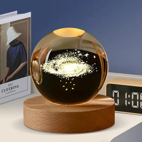 veilleuse 3D en cristal système solaire cadeau décoratif en bois - vue 17 sur 16