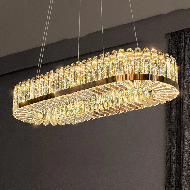 lustre moderne en cristal avec lampes led suspendues luxueuses - vue 5 sur 9