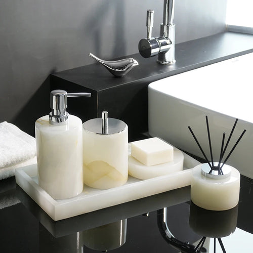 ensemble accessoires de salle de bain en marbre naturel luxe - vue 5 sur 23