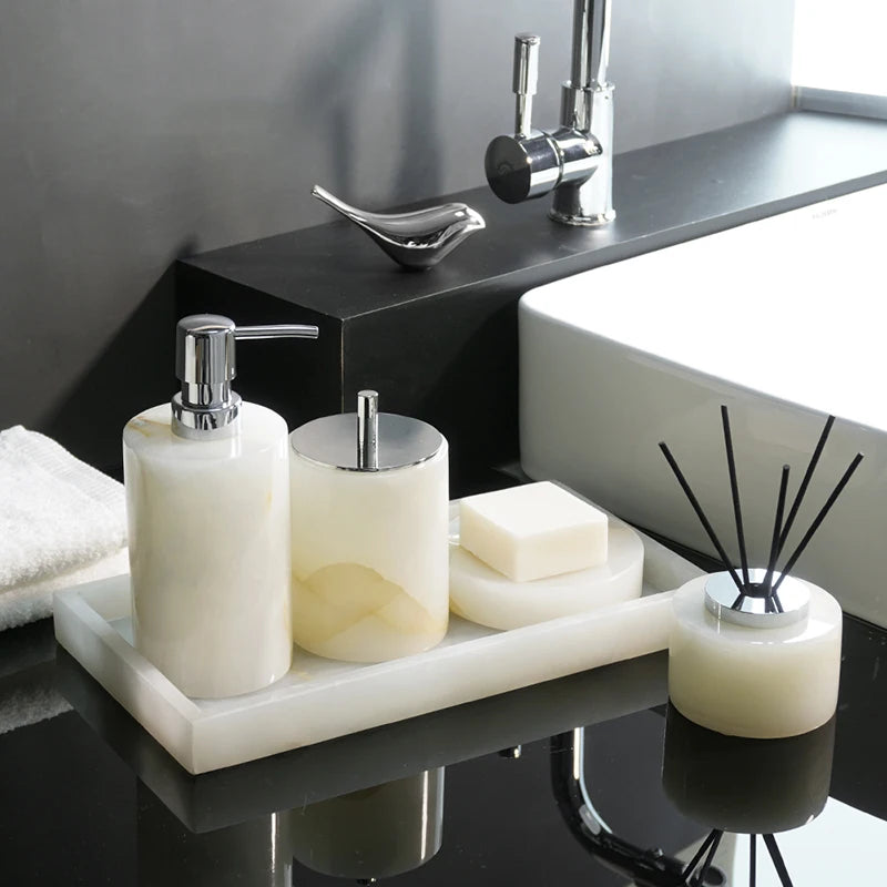 ensemble accessoires de salle de bain en marbre naturel luxe - vue 4 sur 23
