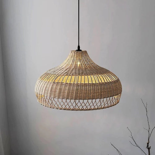 Lustre design en rotin clair - vue 4 sur 6