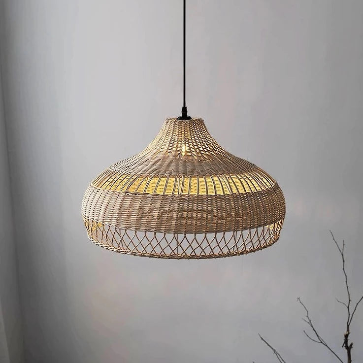 Lustre design en rotin clair - vue 4 sur 6