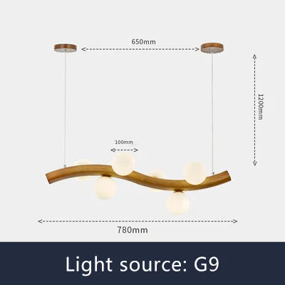 suspension luminaire en bois massif et verre simple - vue 8 sur 11