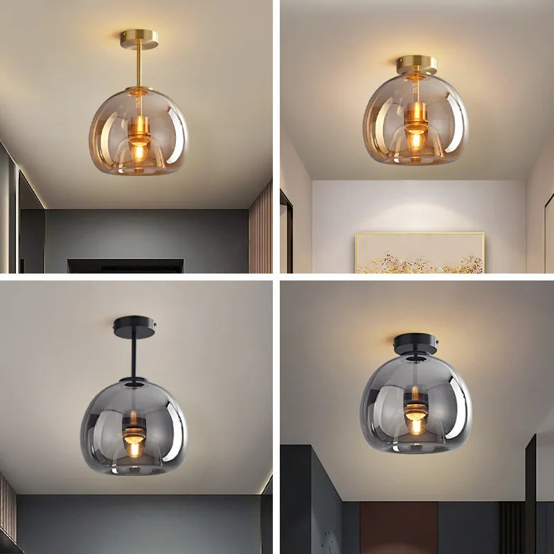 Plafonnier design en verre de couloir passage luxe fumé ambre gris - vue 3 sur 8