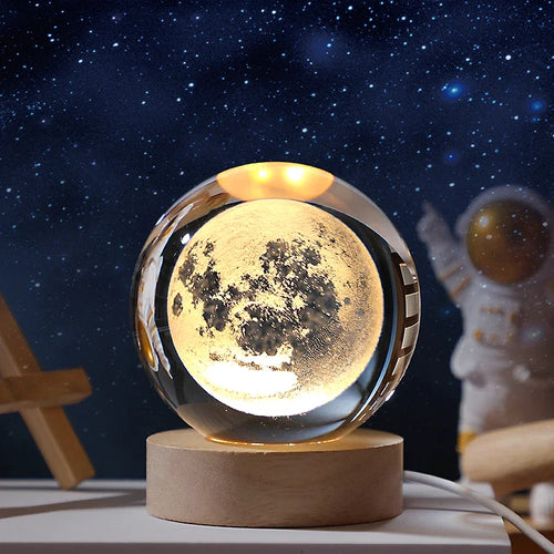 boule de cristal 3d lune galaxie décoration lumineuse pour la maison - vue 2 sur 17