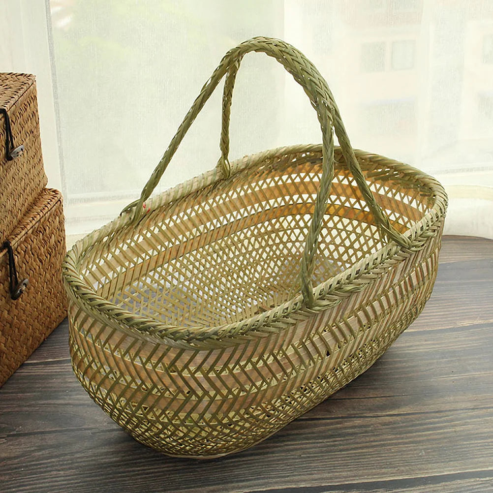 panier à provisions en osier avec poignée en bambou pour le jardin - vue 4 sur 6