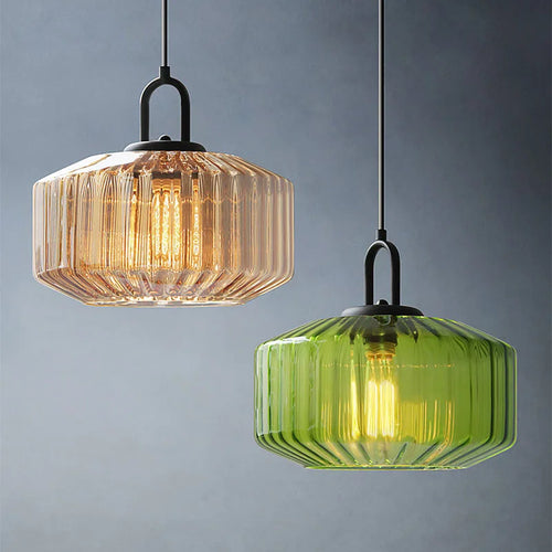 lustre rétro suspendu en verre avec lumière led décorative - vue 3 sur 9