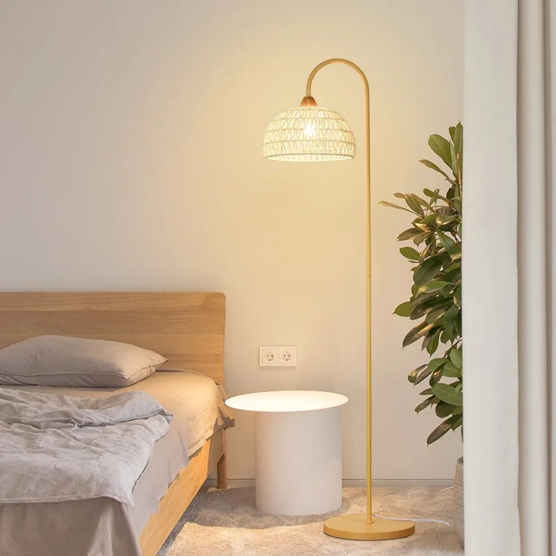 lampadaire vintage en rotin pour éclairage intérieur ambiance - vue 5 sur 7