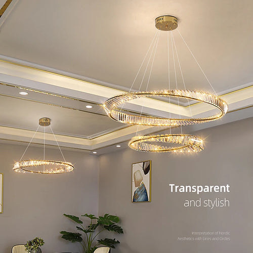 Crystal LED Chandelier for Living Room Kitchen Bedroom Ceiling Pendant Lamp, Gold Modern Remote Control Hanging Light - vue 6 sur 11