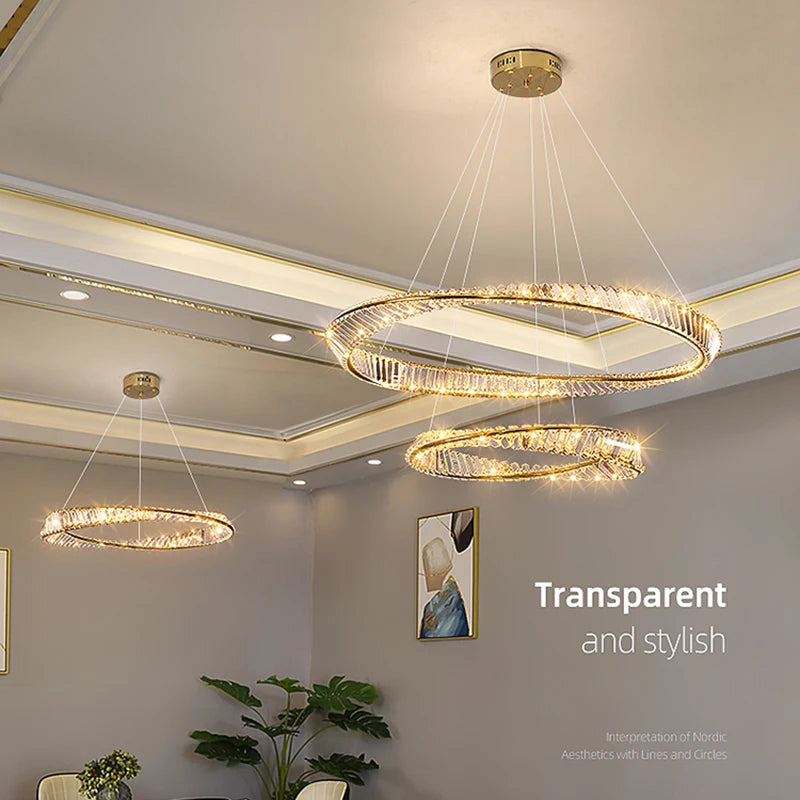 Crystal LED Chandelier for Living Room Kitchen Bedroom Ceiling Pendant Lamp, Gold Modern Remote Control Hanging Light - vue 5 sur 11