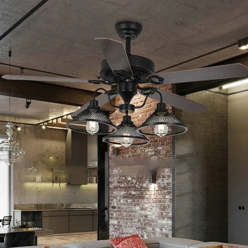 lustre industriel rustique avec 3 lumières et télécommande - vue 4 sur 6
