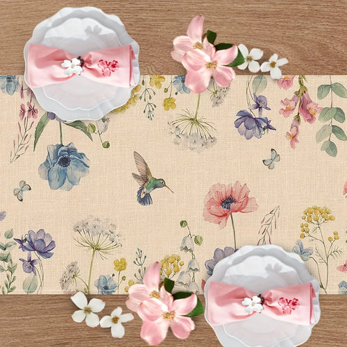 Chemin de table floral aquarelle papillons style printanier - vue 5 sur 7