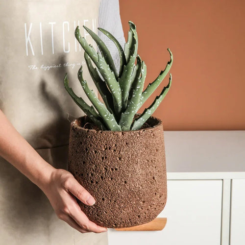 pot de fleurs en ciment style nordique avec plateau décoratif - vue 4 sur 19