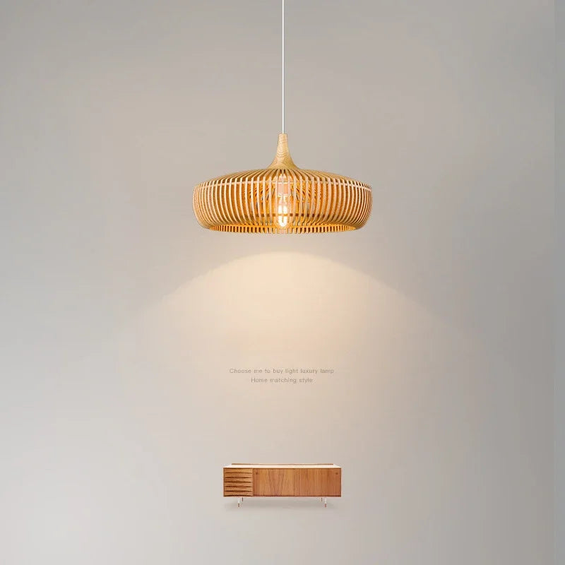 lustre en bois rond rétro pour table de restaurant avec led - vue 3 sur 15