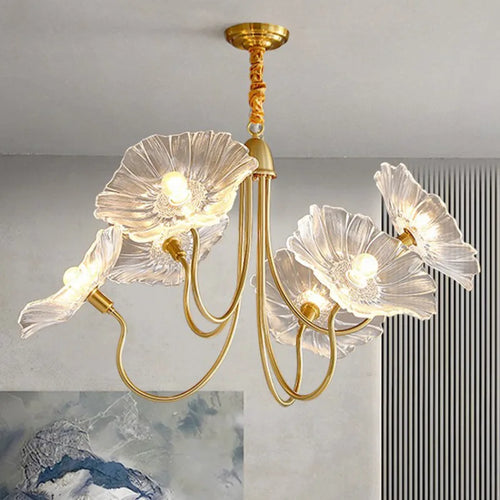 lustre moderne en verre en forme de fleur de lotus avec led - vue 2 sur 14