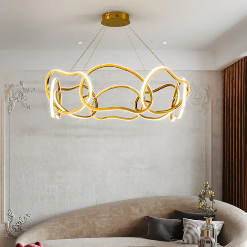 plafonnier led suspendu en silicone doré design moderne et créatif - vue 6 sur 16