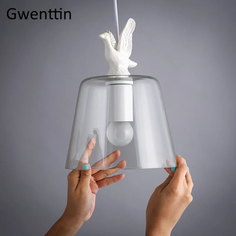 lustre moderne décoratif en verre style canard oiseau - vue 5 sur 7